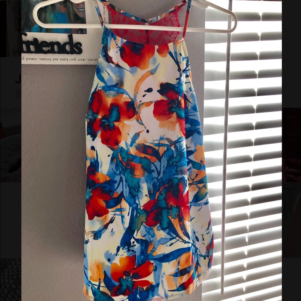 SOLD—Tropical tank top with lace back